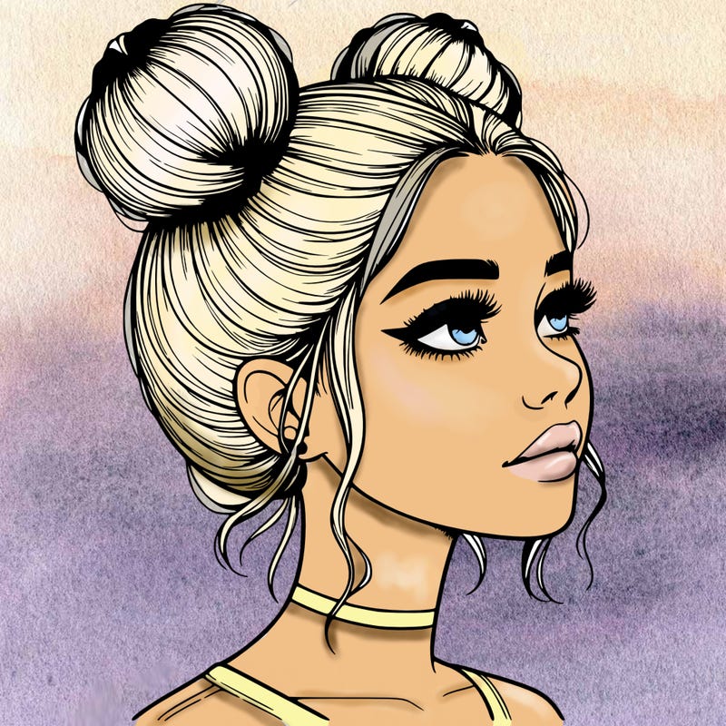 realistic girl with buns on the top of her head