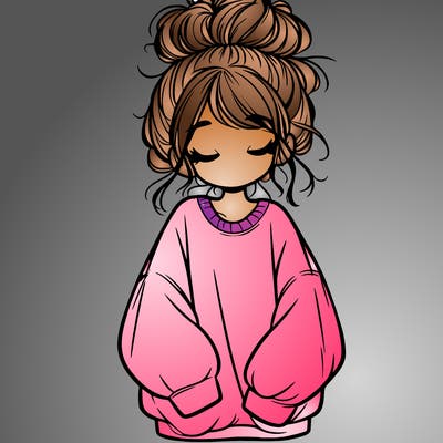 girl with baggy sweatshirt and messy bun