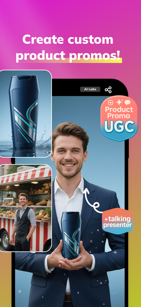 Swapzy AI: Video Generator - Create custom product promo UGC videos with Swapzy AI talking presenter