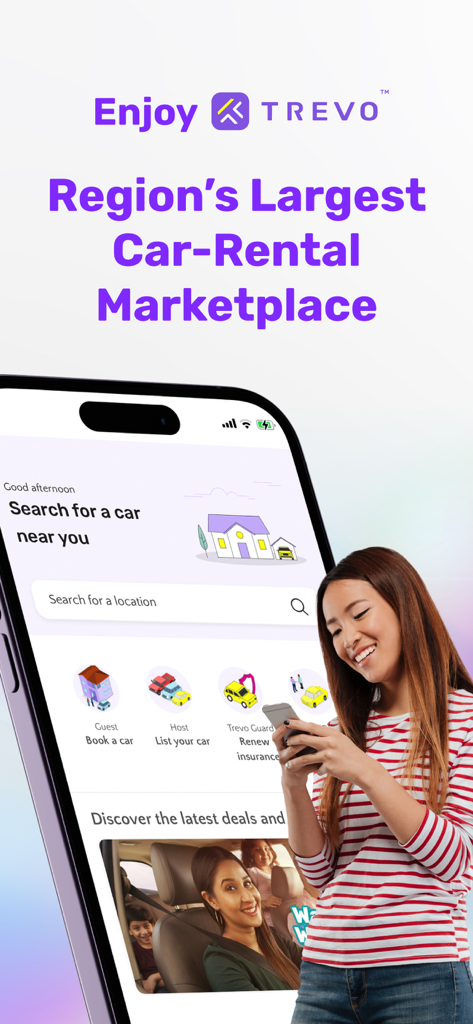 Trevo - Car Sharing Done Right - Trevo mobile app displaying the car rental marketplace and search interface