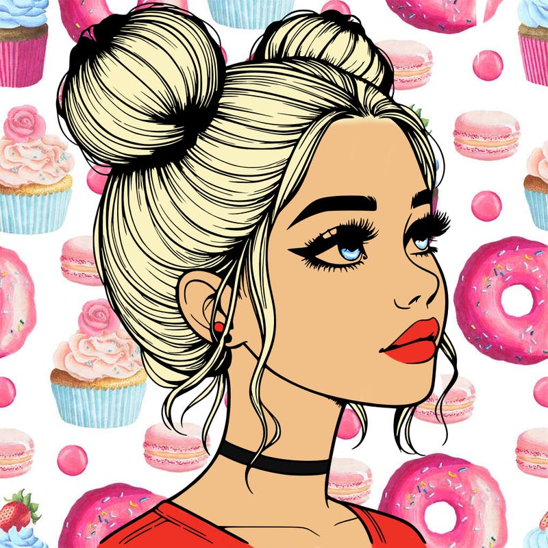 realistic girl with buns on the top of her head