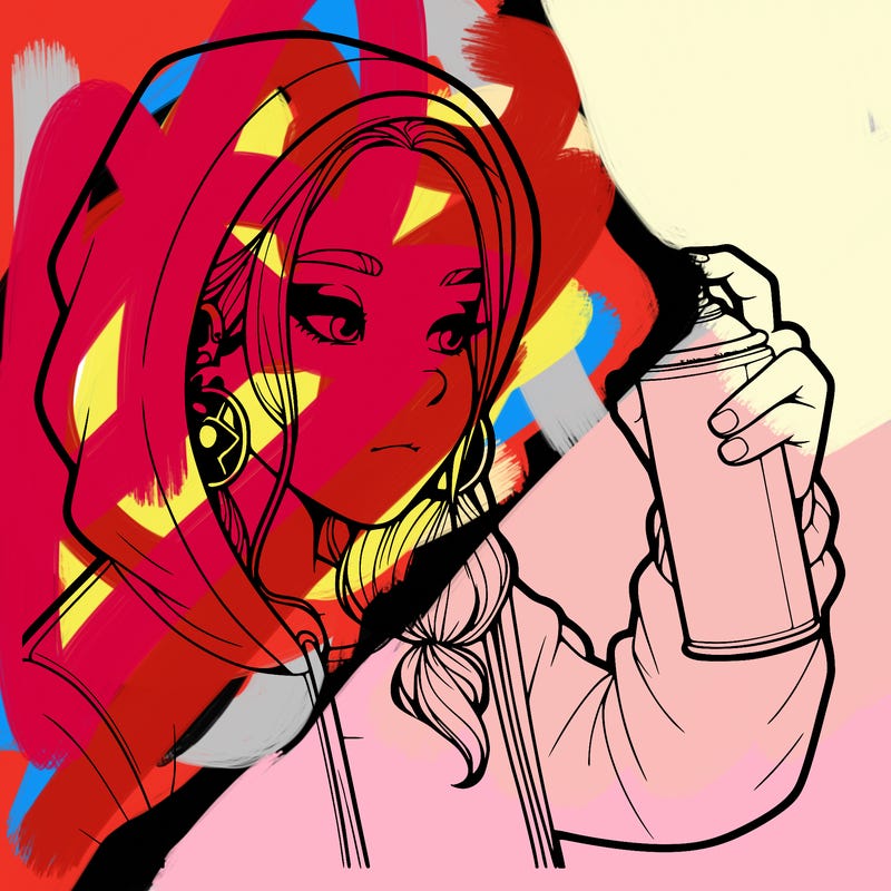 a realistic girl, spray painting