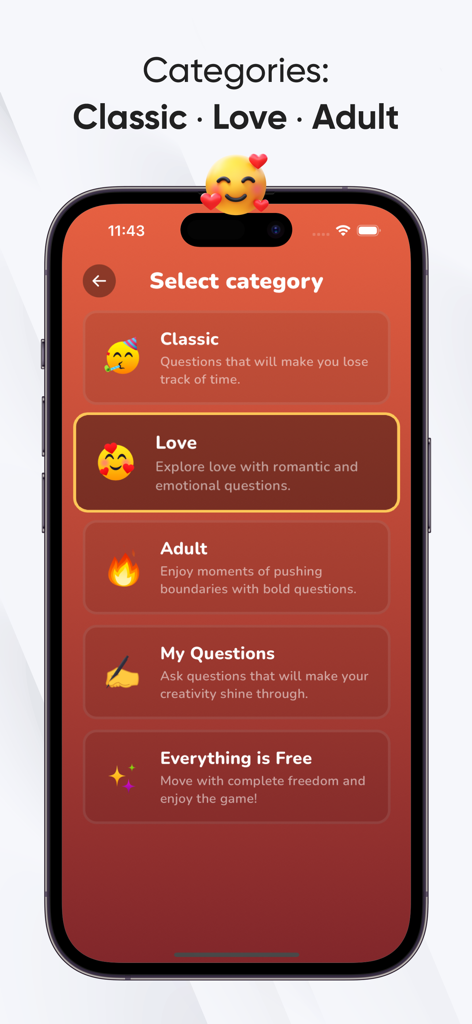 Spin the Bottle・Truth or Dare? - Spin the Bottle Truth or Dare app category selection screen showing Classic Love and Adult modes