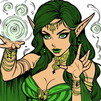 realistic scary beautiful elf sorceress casting spell