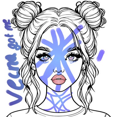 realistic girl with two buns in hair and lips