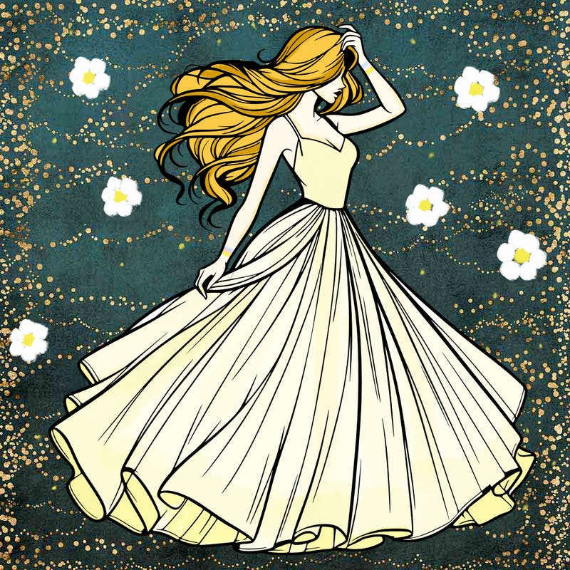 realistic woman with dress flowing in the wind