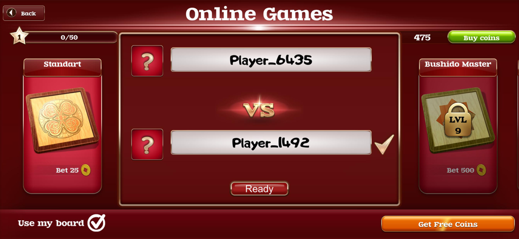 Narde - classic backgammon - Online matchmaking screen in Narde classic backgammon showing two players ready to start a match