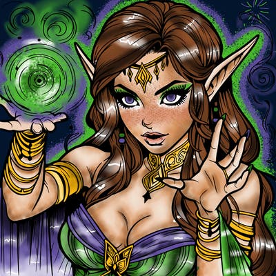 realistic scary beautiful elf sorceress casting spell