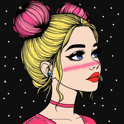 realistic girl with buns on the top of her head