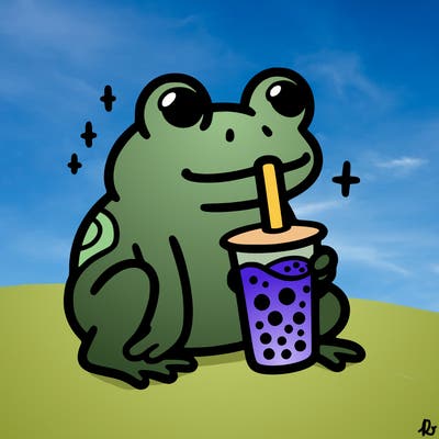 frog drinking boba tea