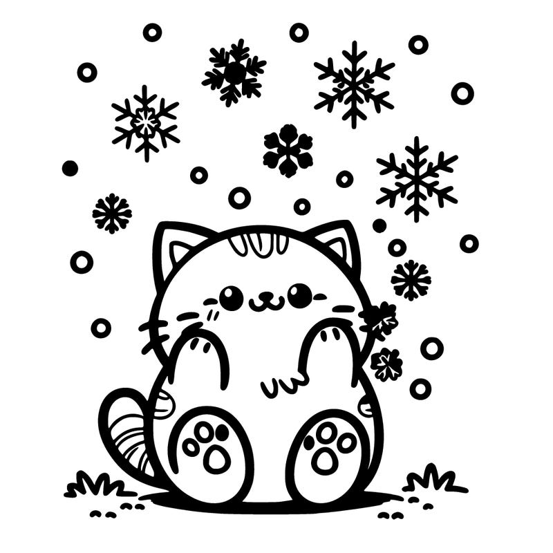 cute cat catching snowflakes with its paws.