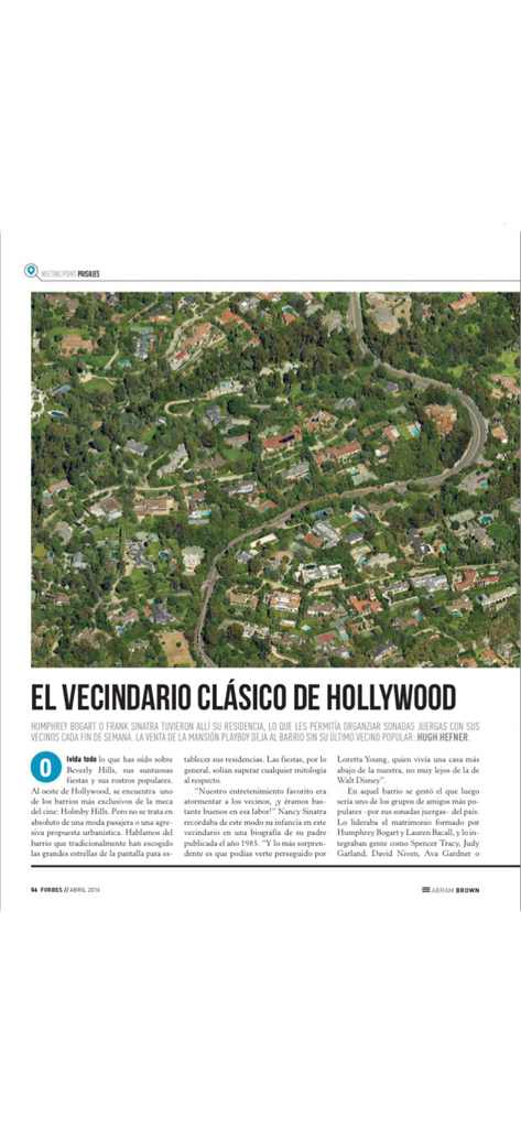 Una vista aérea de un barrio de lujo en Hollywood que aparece en un artículo de la revista Forbes España