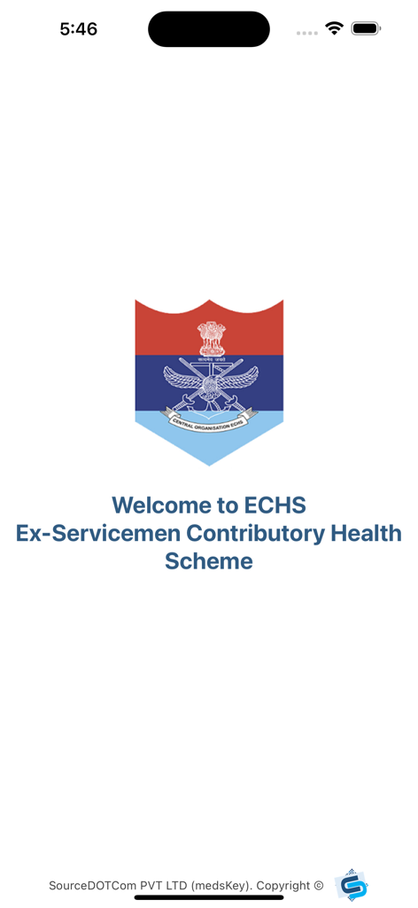 Welcome screen of the ECHS Beneficiary mobile application showing the official logo