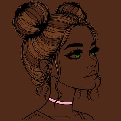 realistic girl with buns on the top of her head