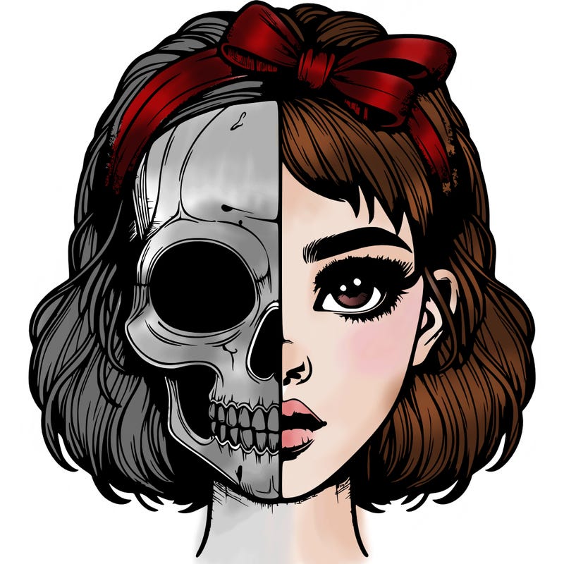 realistic girl with half skull mask