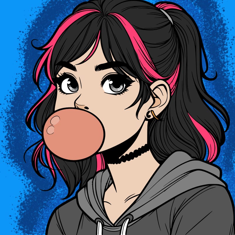teenage girl blowing bubble gum