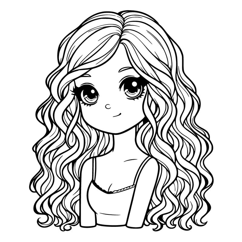 realistic  cute girl long curly hair