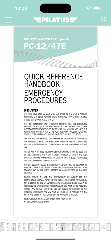 Pilatus PC-12 eQRH - Pilatus PC-12 electronic Quick Reference Handbook emergency procedures cover page