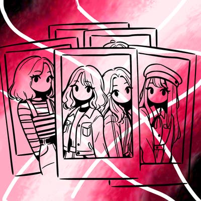 polaroid photo of 4 girls