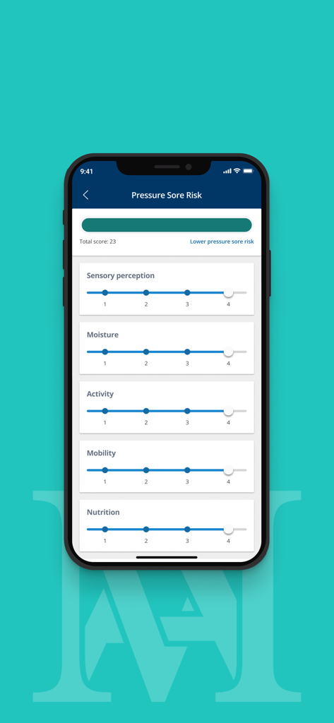 Mirus AN-ACC Calculator - Mirus AN-ACC Calculator app pressure sore risk assessment screen