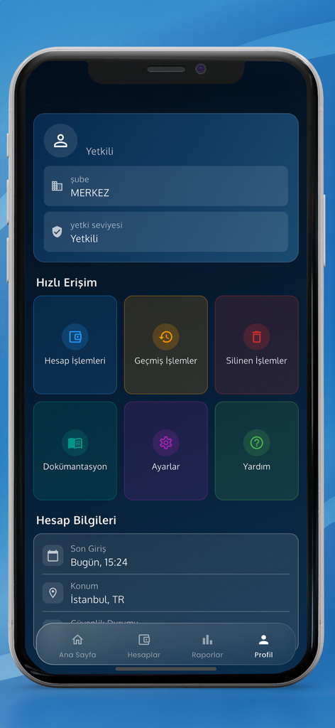 New Erp Mobil - Tela de perfil do aplicativo New Erp Mobil exibindo informações do usuário e opções de acesso rápido