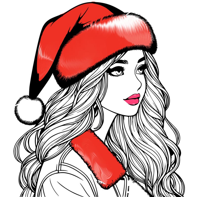 realistic girl in santa hat