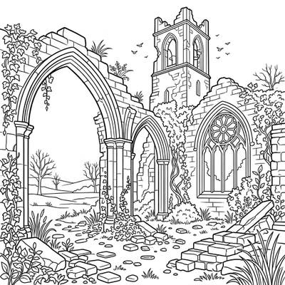 Step back in time with this fascinating church ruins coloring page designed especially for kids. Discover crumbling gothic arches and ivy-covered stones as you bring this historical scene to life with your favorite colors.