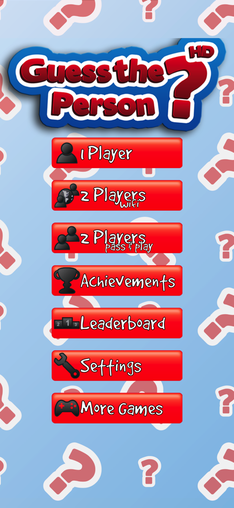 Pantalla del menú principal de la aplicación ¿Adivina la Persona? mostrando las selecciones de modos de juego