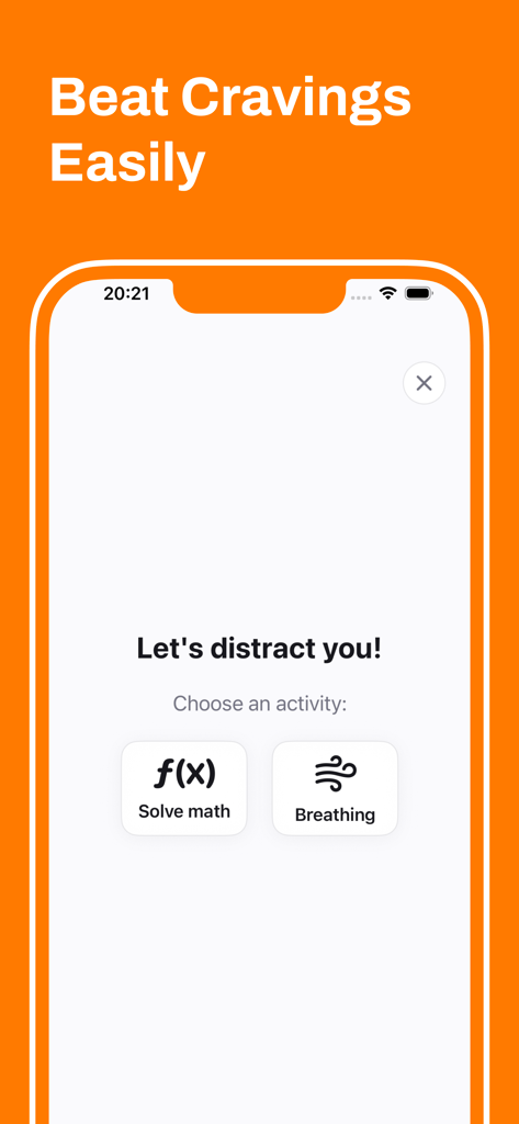 Snus Quit Tracker - Snus Quit Tracker app screen offering math and breathing exercises to beat cravings