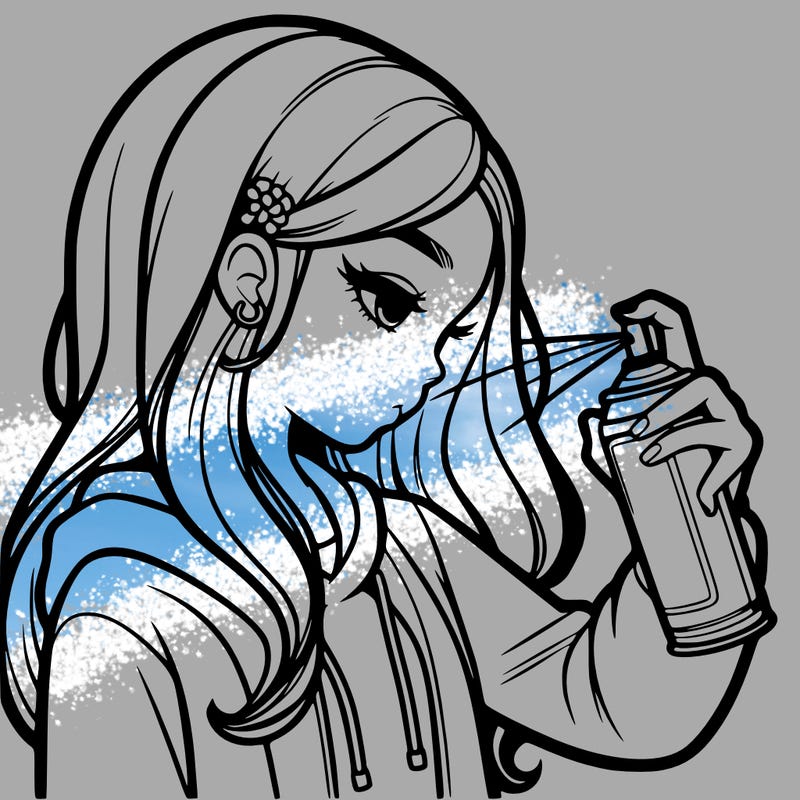 a realistic girl spray painting