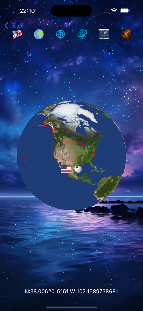 Earth 3D Globe - World Map - Globe 3D interactif montrant la carte des États-Unis et le drapeau national