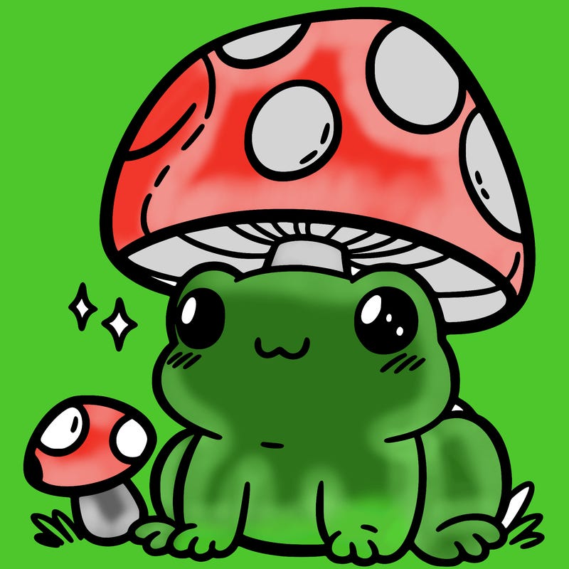 a cute frog with a mushroom hat