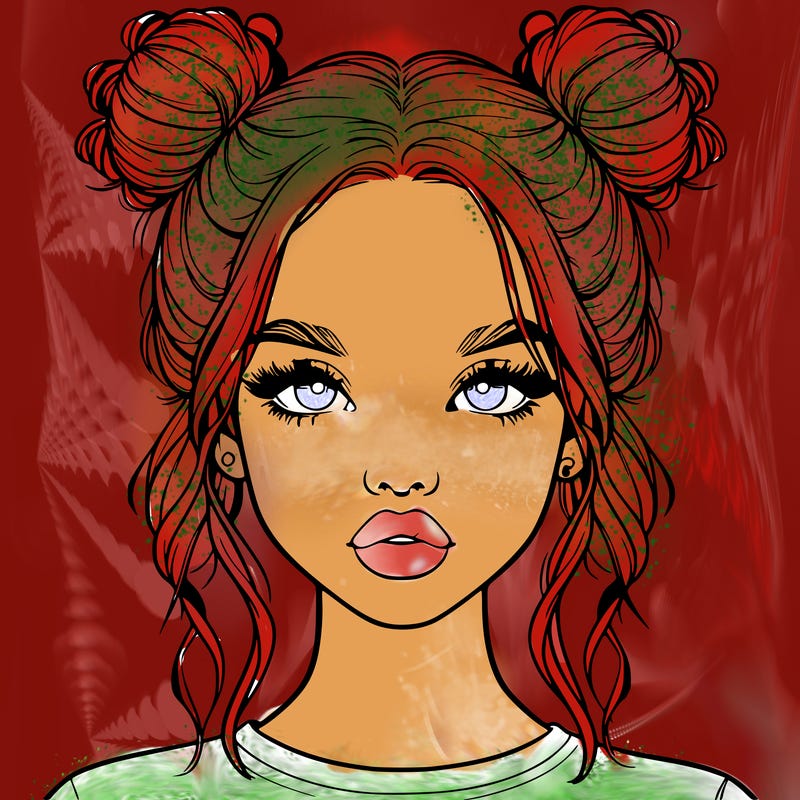 realistic girl with two buns in hair and lips