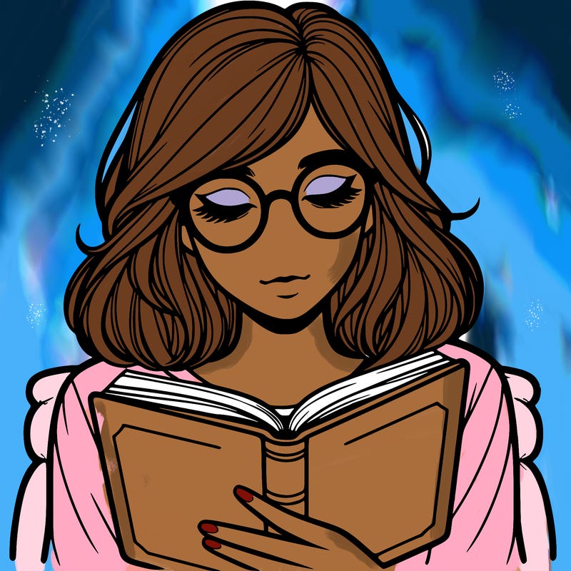 girl reading with glasses realistic