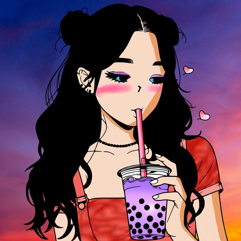 aesthetic realistic girl with boba