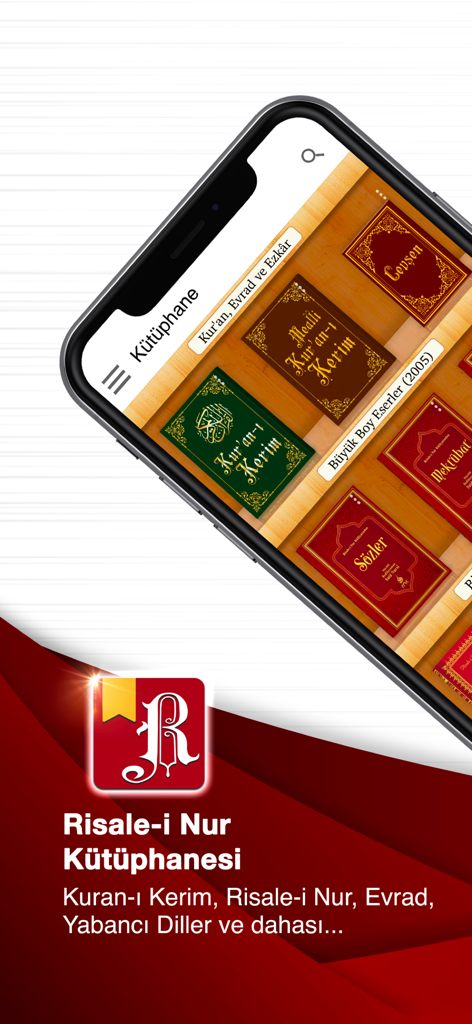 Risale-i Nur Kütüphanesi - Interfaz de la aplicación Risale-i Nur Kütüphanesi, estantería digital