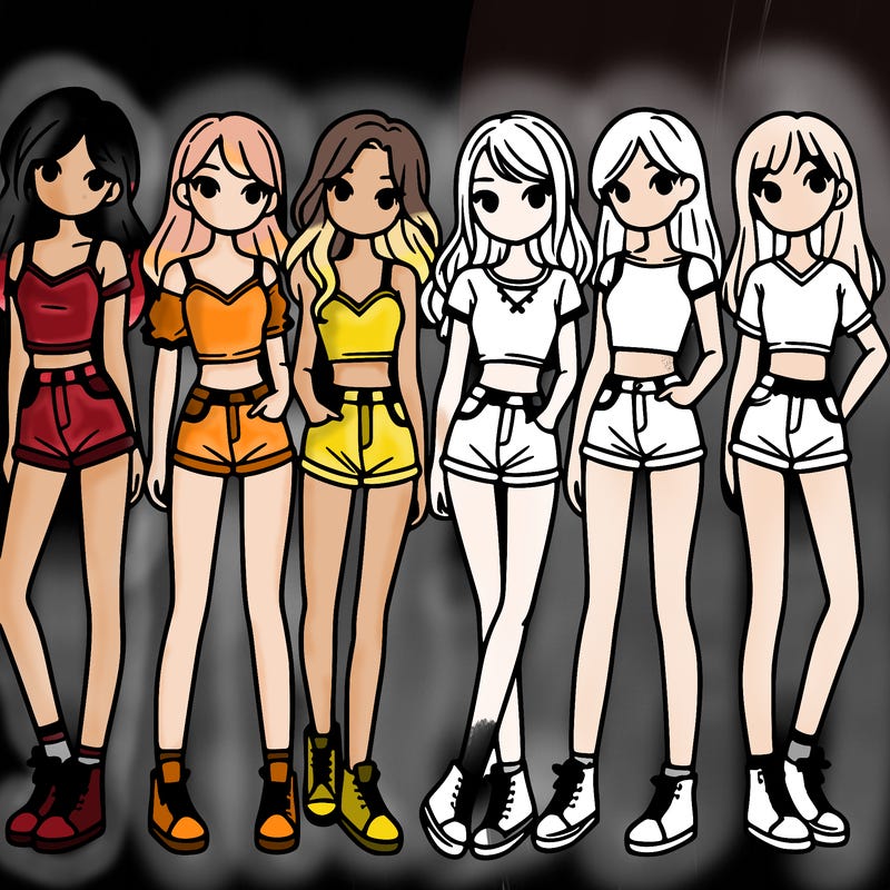 a group of girls wearing crop tops and shorts
