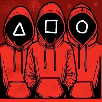 3 faceless people in  hoodies