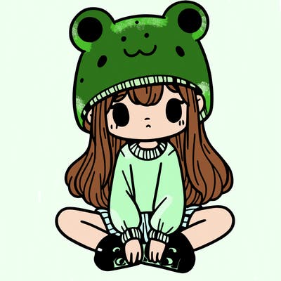 a girl wearing a frog hat and some frog socks