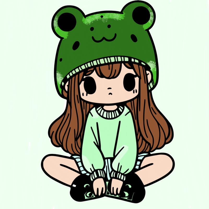 a girl wearing a frog hat and some frog socks