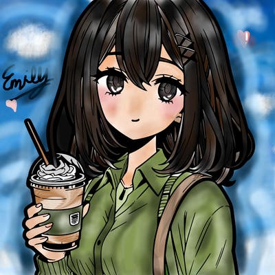 manga character female with starbucks