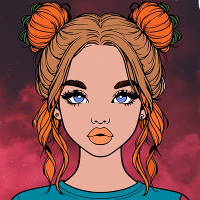 realistic girl with two buns in hair and lips