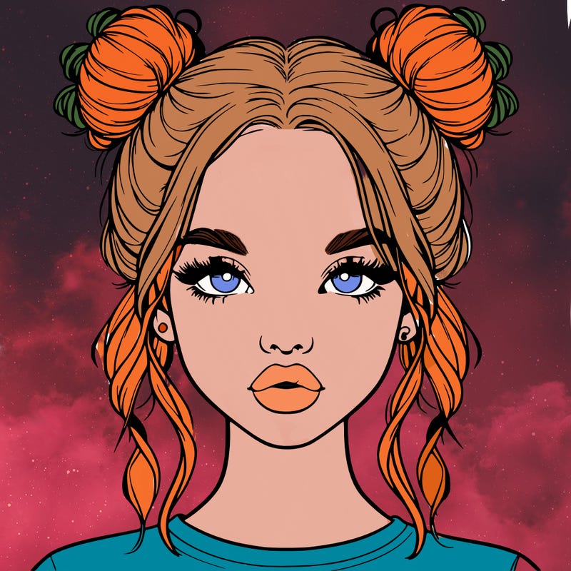 realistic girl with two buns in hair and lips