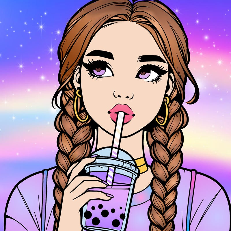 realistic girl with braided hair drinking boba