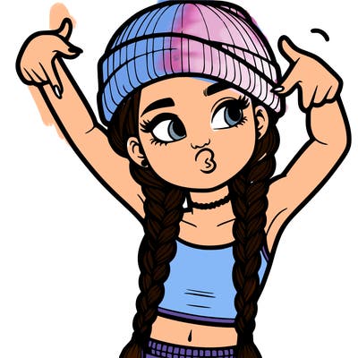 realistic teenage girl with braids and a beanie and crop top doing 🫶🏼