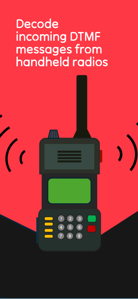 Key-Tone-Decoder - Illustrazione di una radio portatile con testo sulla decodifica di messaggi DTMF