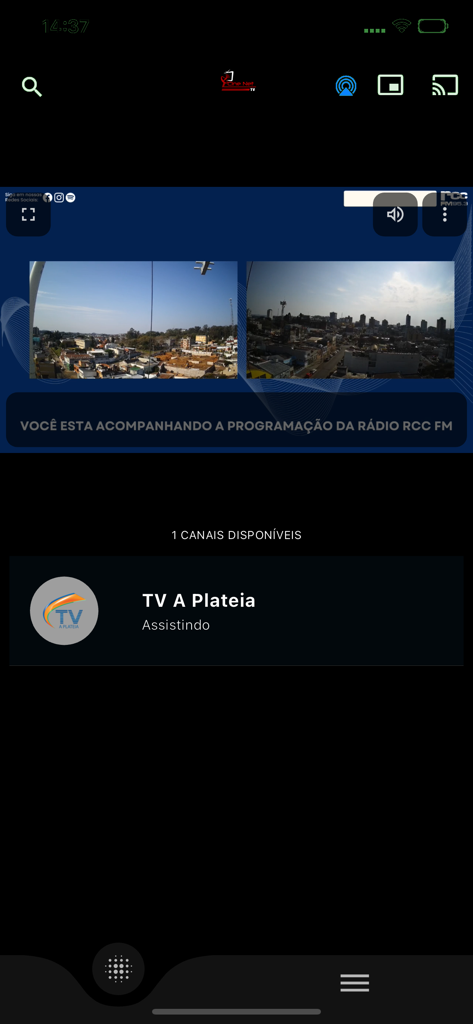 Cine Net TV app interface showing a live stream of the TV A Plateia channel