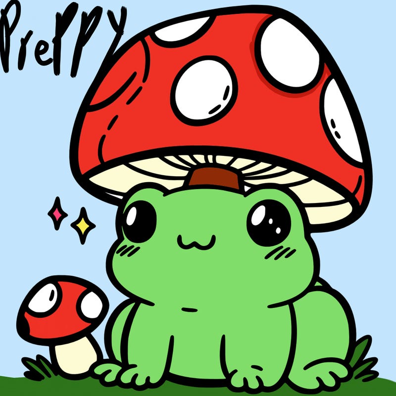a cute frog with a mushroom hat