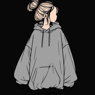 realistic girl with a oversized sweatshirt on and a bun