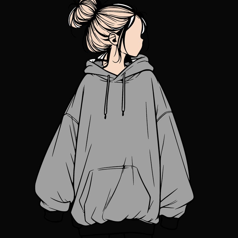 realistic girl with a oversized sweatshirt on and a bun